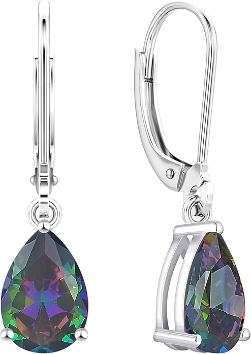 YL 925 Sterling Silver Teardrop Dangle Drop Earrings for Women 7x10 MM Solitaire Birthstone Leverback Jewelry