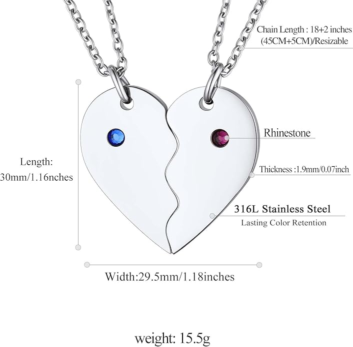 FindChic Personalized Matching BFF Necklace for 2/3/4/5/6 Puzzle Name Heart Pendant Stainless Steel Couple Necklace Set Customized Necklaces for Teen Girls