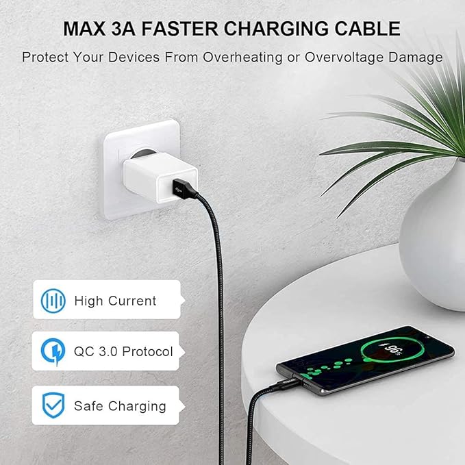 etguuds 6.6ft USB A to USB C Cable 3A Fast Charging, 2-Pack USB A to USB Type C Charger Cord for iPhone 16 15 Pro/Pro Max/Plus, for Samsung Galaxy S24 S23 S22 S21 S20 S10 A55 Flip Note, Moto, Black