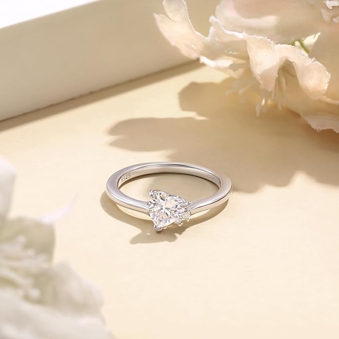 Elspeth 925 Sterling Silver Heart Engagement Ring for Women Heart Cut Cubic Zirconia Promise Ring Size 4-10