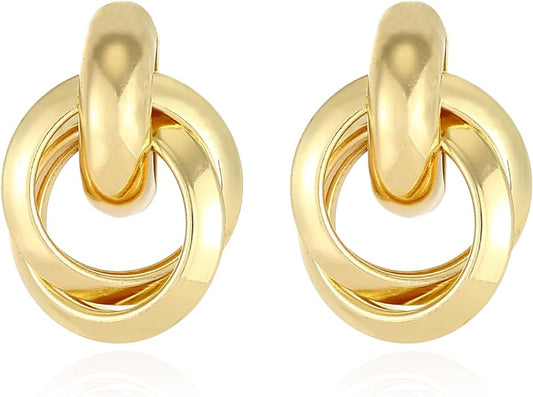 Gold/Silver Statement Geometric Earrings for Women Chunky Gold Knot Link Drop Dangle Earrings Trendy Jewelry Gift