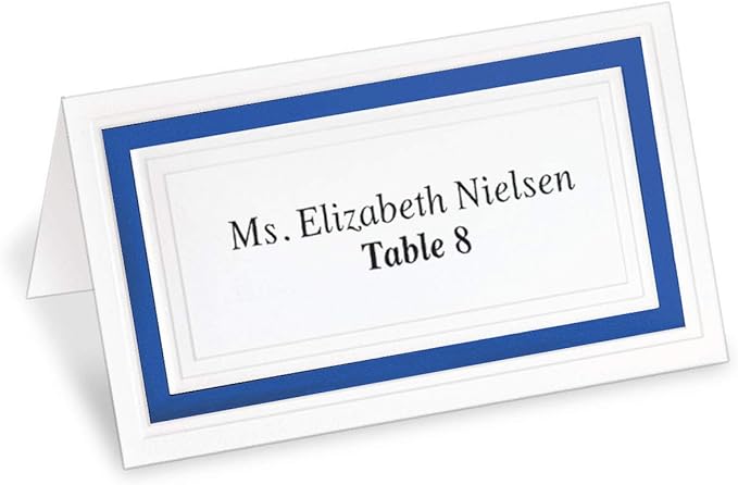 White Cover Stock Place Cards with Dark Blue Foil Border, 200-Pack