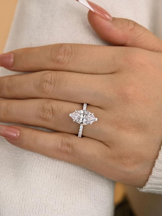 3.5CT Marquise Cut Engagement Ring, AAAAA Grade Cubic Zirconia Promise Ring for Women, S925 Silver Bridal Wedding Jewelry