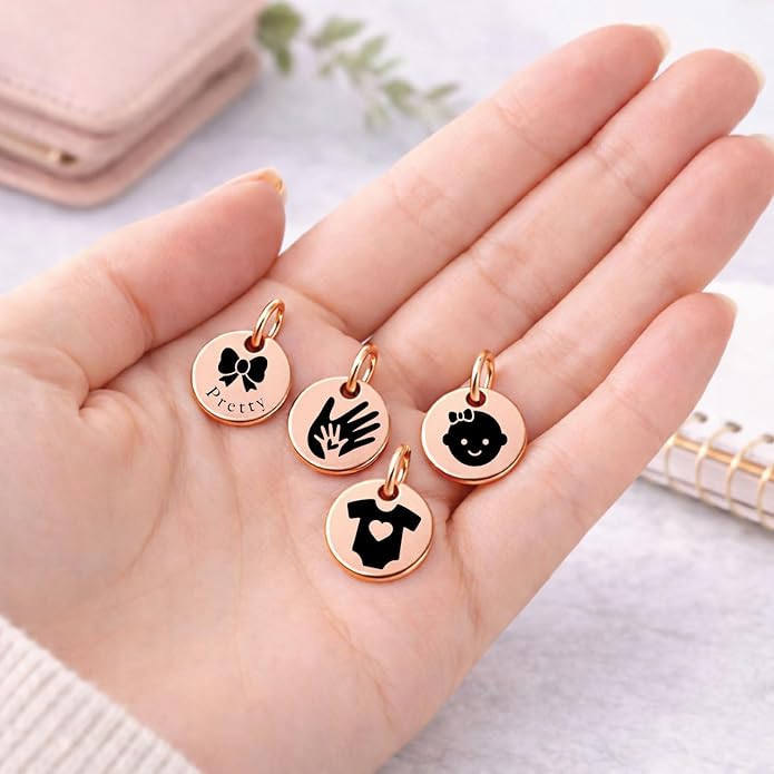 SM Design Pregnancy & New Baby Charm Set – Set of 4 Meaningful Stainless Steel Charms – Great for Crafting, Making Bracelets and Necklaces - Meaningful Keepsake Charms for Expecting & New Moms