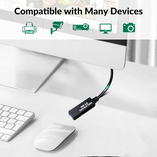 50FT USB 3.0 Extension Cable,Active Type A-Male to A-Female Extender Cord, 2 Signal Boosters,Compatible Oculus Quest 2/3 VR,Printer, Webcam,Xbox, PS4 and More,