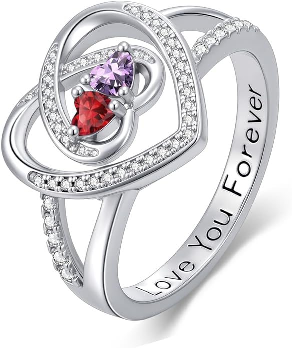 Valentine's Day Gifts for Women Birthstone Rings for Women Heart Statemet Engagement Eternity Wedding Promise Rings Jewelry Anniversary Christmas Valentine Mothers Day Birthday Gifts for Wife Her Girlfriend