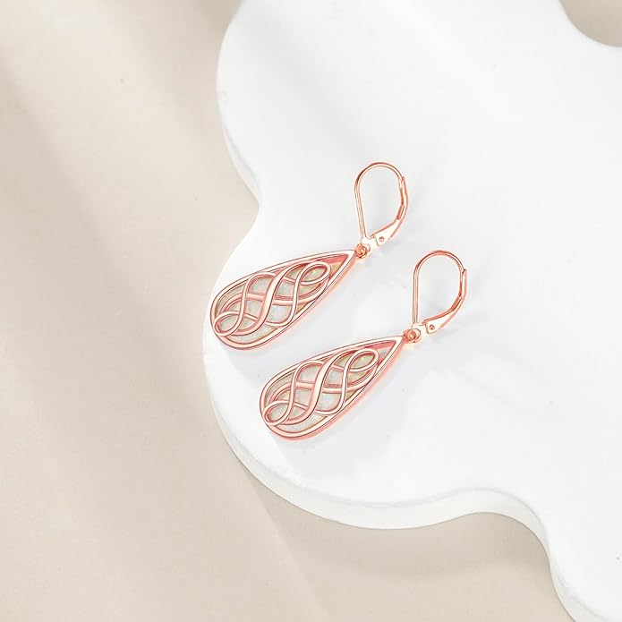 VONALA White Opal Celtic Knot Dangle Drop Earrings for Women 925 Sterling Silver Boho Chic Jewelry Gift for Women