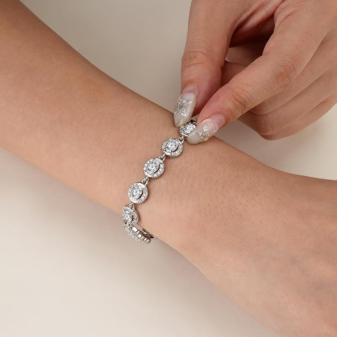 Tennis Bracelet for Women 14K Gold Plated Cubic Zirconia Bracelet,Classic Crystal Tennis Bracelet, Rhinestone Delicate Bracelet Gift for Her
