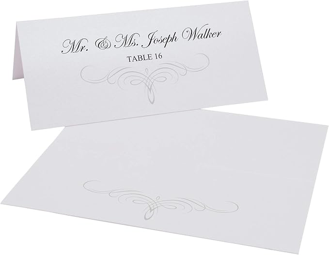 Decadent Flourish Printable Place Cards, Silver (Choose Color), Set of 60 (10 Sheets), Laser & Inkjet Printers - Wedding, Party, Dinner, and Special Events - Made in the USA