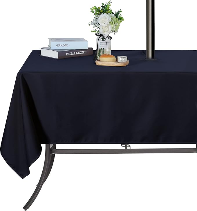 SARAFLORA Outdoor and Indoor Tablecloth -60x120 inch Navy, Wrinkle Free Washable Waterproof Table Cloth with Umbrella Hole and Zipper Rectangle Table Cover for Spring/Summer/Patio/Picnic/BBQS/Party