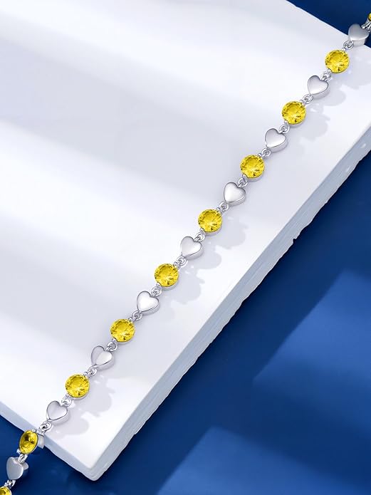 Birthstone Charm Link Bracelet 925 Sterling Silver Rose/Heart/Mom Bracelet with 12 Months Birthstone Mother's Day Gift Jewelry Gifts for Women,Chain Length 7"+2" Extend