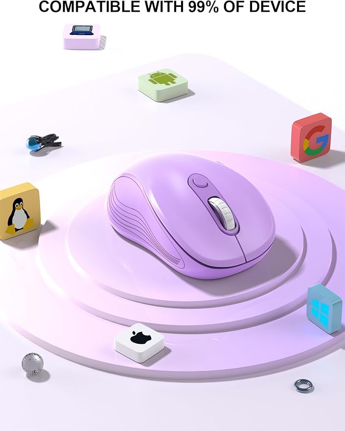 Trueque Wireless Mouse for Laptop, 2.4GHz Ergonomic Computer Mouse with Back & Forward Buttons, 3-Level DPI, 6 Buttons, Optical USB Cordless Mice for Windows Chromebook MacBook PC (Lavender)