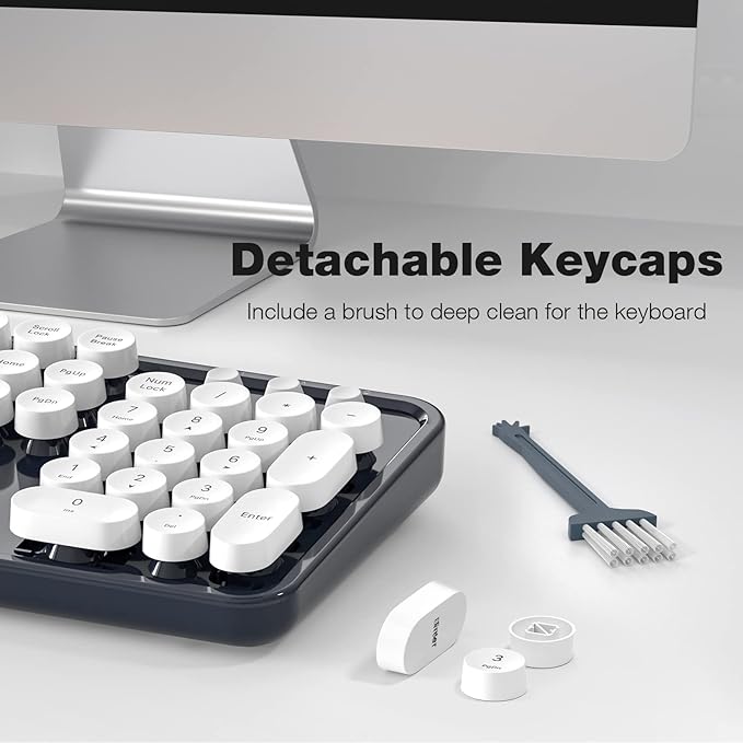 KNOWSQT Wireless Keyboard and Mouse Combo - White-DarkBlue Full-Sized 2.4 GHz 104 Keys Typewriter Keyboard, Flexible Round Keycap and Optical Mouse for Windows, Computer, PC, Laptop, Desktop