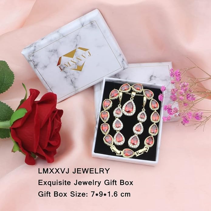 LMXXVJ Necklace Long Earrings Bracelet Set, White Gold Plated Created Blue Sapphire Jewelry Set Wedding Party Gift Jewelry for Women Bridal Bridesmaid