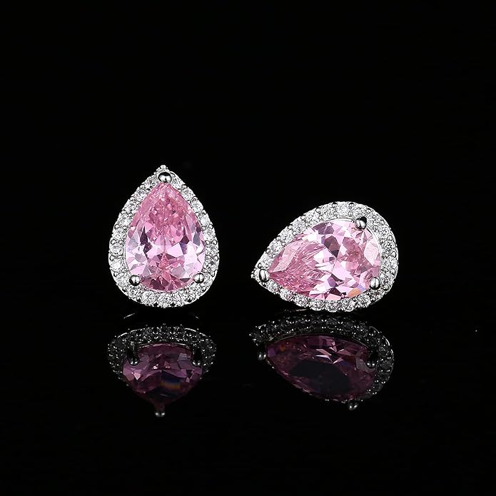 YOMELA Cubic Zirconia Earrings Studs, Halo CZ Birthstone Simulated Diamond Stud Earrings for Women