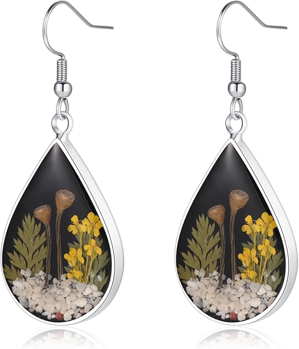 Forget-Me-Not and Queen Anne's Lace Pressed Wildflower Earrings | Pressed Flower Earrings | Handmade Drop and Dangle Earrings | Gift for Woman