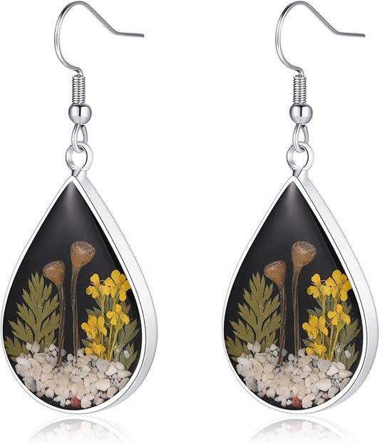 Forget-Me-Not and Queen Anne's Lace Pressed Wildflower Earrings | Pressed Flower Earrings | Handmade Drop and Dangle Earrings | Gift for Woman