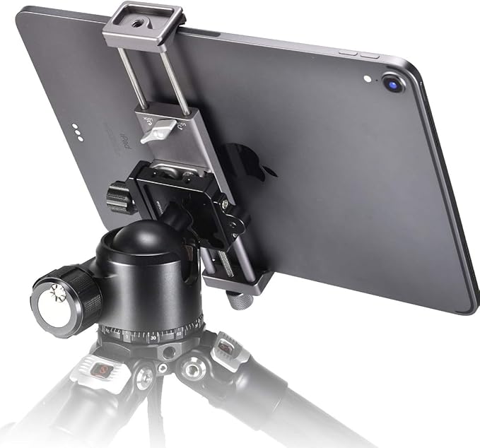 Full Metal Tablet Tripod Holder – Compatible with iPad mini, Air, Pro | 1/4" Screw & ARCA Dovetail Mounts | Universal Tablet Clamp Adapter