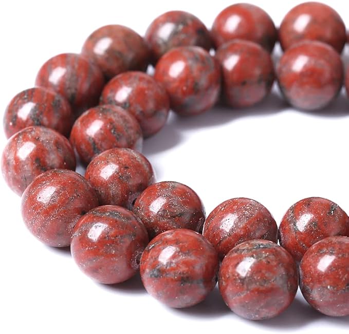 36pcs 10mm Natural Red Seasame Jasper Gemstone Beads Round Loose Spacer Beads for Jewelry Making DIY Bracelets Necklaces 15" (10mm, Red Seasame Jasper)