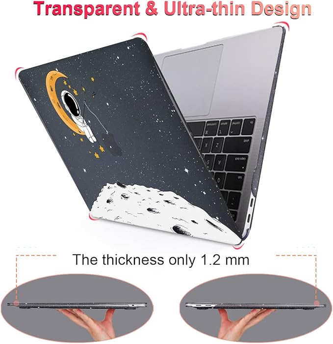 for MacBook Air 13 inch Case 2021 2020 2019 2018 Release M1 A2337 A2179 A1932 Retina Display with Touch ID, Shiny Plastic Hard Shell Case Keyboard Cover Screen Protector, Astronaut Moon