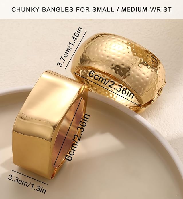 Chunky Gold Bangle Bracelets for Women, Dainty 14k Gold Plated Big Stackable Bangles Set, Trendy Statement Cuff Bracelet Stack Fashion Jewelry Christmas Gifts