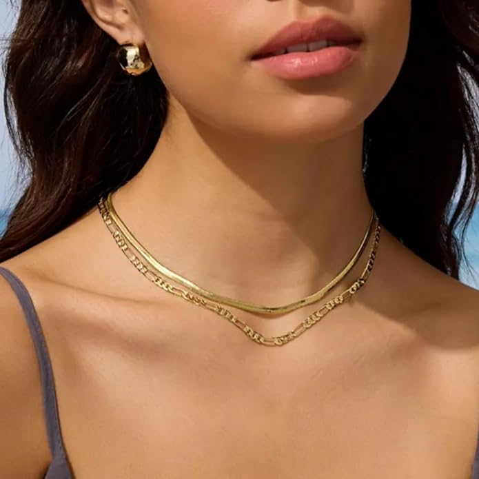 Fashion Necklace, White Gold and 18K Gold Plated Necklaces, Snake Chain, Rope Chain.Best Gift for Woman(16-18in)