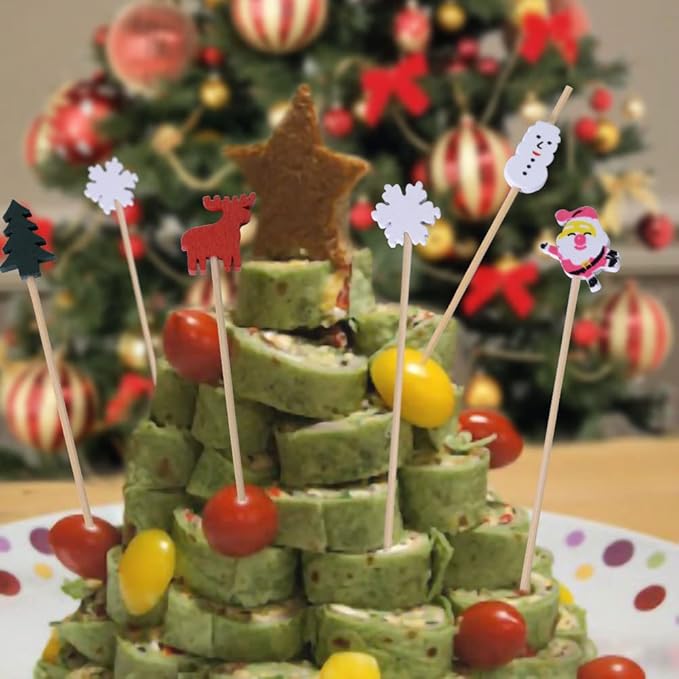 Christmas Cocktail Picks, 100PCS Christmas Food Picks, Toothpicks for Appetizers - Appetizing Skewers for Fruits Dessert Decoration - 4.7 inch