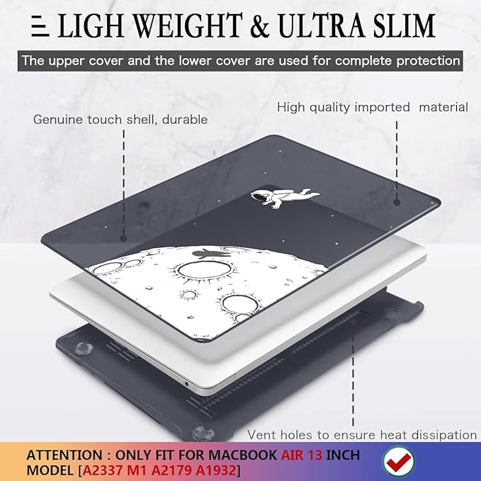 CISSOOK Case Compatible with MacBook Air 13 Inch 2021 2020 2019 2018 Release Model A2337 M1 A2179 A1932, Clear Black Hard Shell with Keyboard Cover for MacBook Air13 2020 with Touch ID, Astronaut