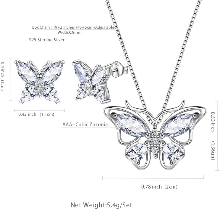 Aurora Tears Butterfly Jewelry,Women 925 Sterling Silver Butterflies Birthstone Pendant Necklace/Earrings/Rings Wedding Gift
