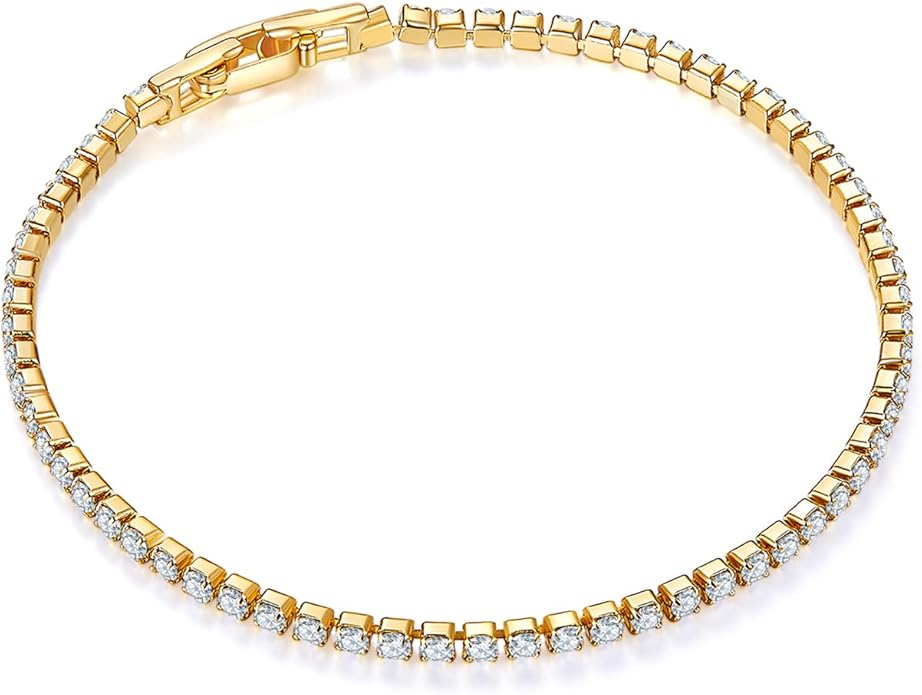 MINDDHA 14K Gold/White Gold Plated Cubic Zirconia Tennis Bracelet | Silver, Gold Bracelets for Women | Elegant CZ Tennis Bracelet for Women, Thin, Dainty, & Classic, Size 6-8 Inch