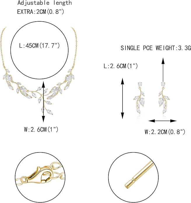 EVER FAITH Wedding Jewelry for Bride Women Bridesmaid, Sparkly Cubic Zirconia Pear-Shaped Birthstone Leaf Necklace Earrings Set for Prom