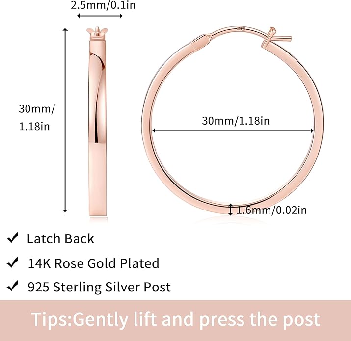 Gacimy Flatted Hoop Earrings for Women 14K Gold Plated with 925 Sterling Silver Post