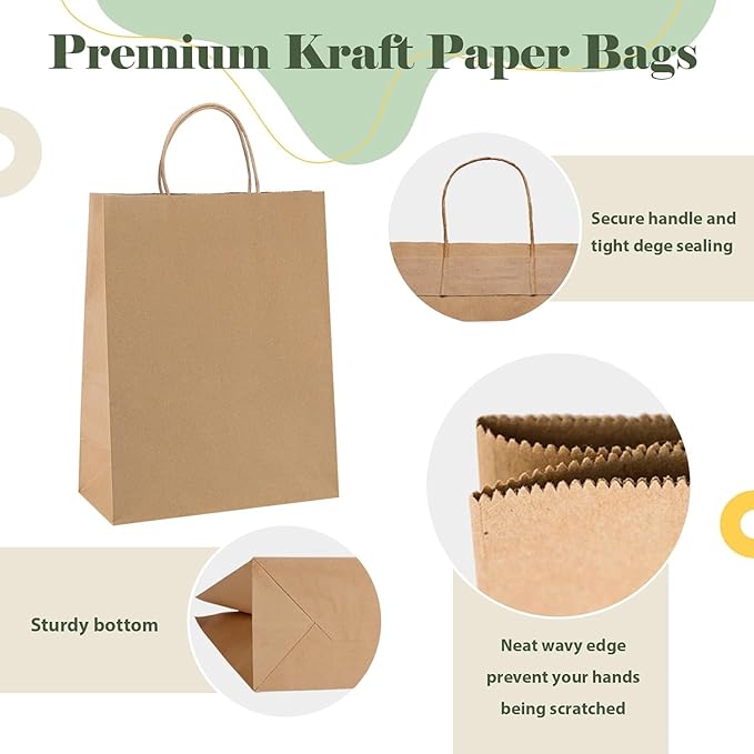 GSSUSA Brown Paper Bags with Handles 9000 Pack Brown Gift Bags10x5x13 Inch Kraft Paper Bags, for Shopping, Retail and Grocery -Take Out Bag