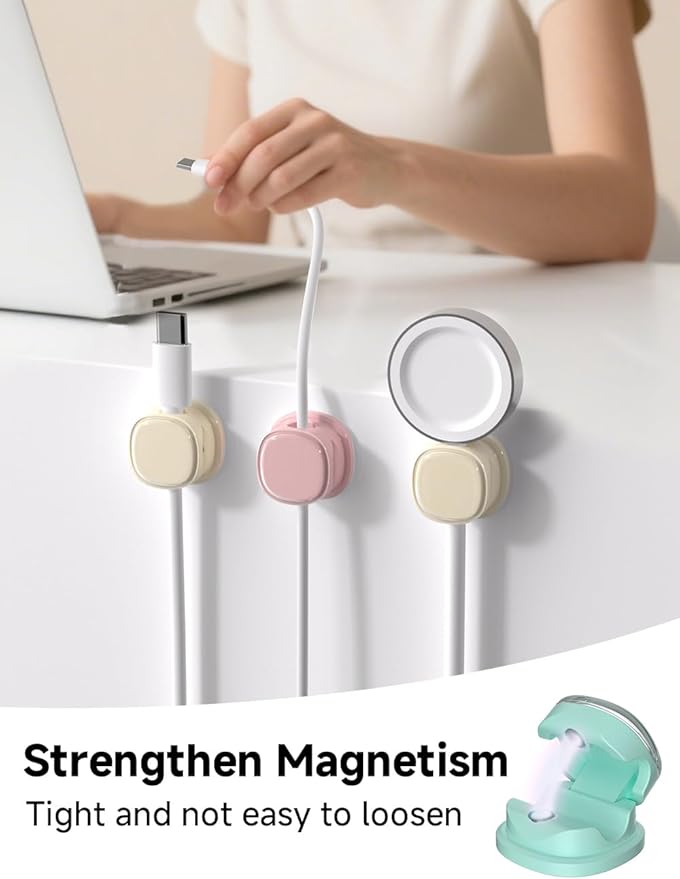 Magnetic Cable Clips, Adjustable Cord Holder Management, Adhesive Wire Keeper Organizer for Home Office Desk Phone PC Car Wall Desktop Nightstand Appliance (9-PCS Purple_Apricot_Cyan)