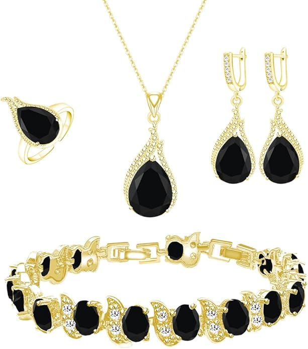 LMXXVJ Jewelry Set for Women,Teardrop Cubic Zirconia Necklace Earrings Adjustable Ring Bracelet Jewelry Set Formal Jewelry Gift
