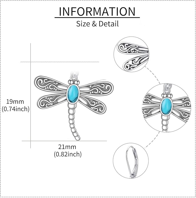 ONEFINITY Dragonfly Earrings 925 Sterling Silver Moonstone Leverback Dragonfly Dangle Drop Earrings Women Jewelry Gifts