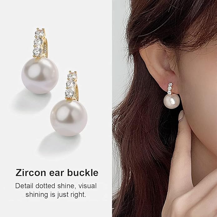 Pearl Earrings for Women 14K Gold Plated Hypoallergenic Pearl Earrings 5A Cubic Zirconia Dangle Earrings Elegant Jewelry