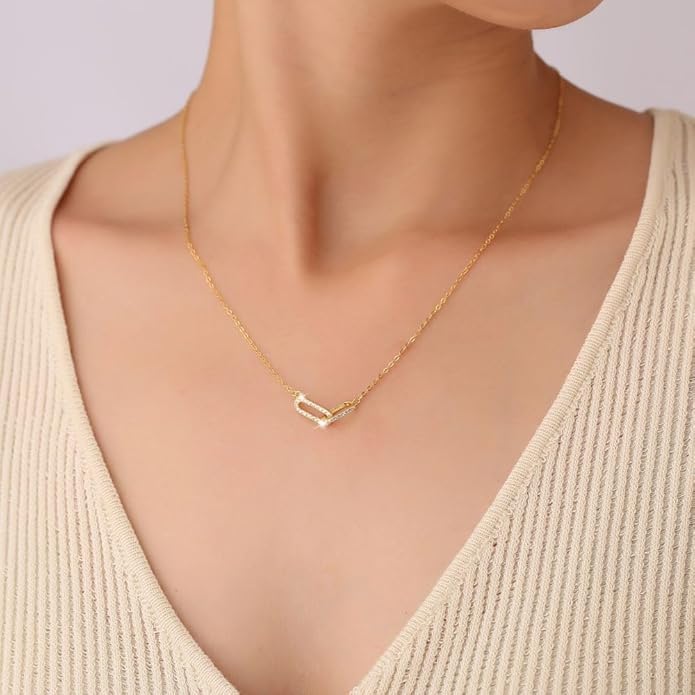 Evabelle Gold Layered Necklace for Women Trendy Jewelry 14K Real Gold Plated Chunky Chain Stackable Necklaces Dainty Choker Necklaces Rectangle Square Pendant