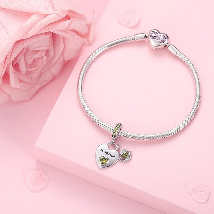 Birthstone Charms for Charms Bracelet: 925 Sterling Silver Heart Dangle Charms for Bracelets and Necklaces, Birthday Mother's Day Christmas Gifts For Women.