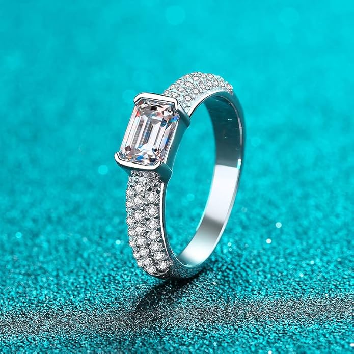 14K Gold Over S925 Silver Womens Promise Rings | Radiant Emerald Cut 1 Carat Diamond Engagement Ring| D-color Ideal Cut VVS1 Clarity | Everyday Chic Jewelry