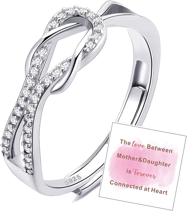 OOOPEL Sterling Silver Adjustable Ring S925 Silver Rings for Women Cubic Zirconia Twist Love Knot Dainty Ring Silver Minimalist Open Finger Rings Silver Thumb Sterling Silver Ring