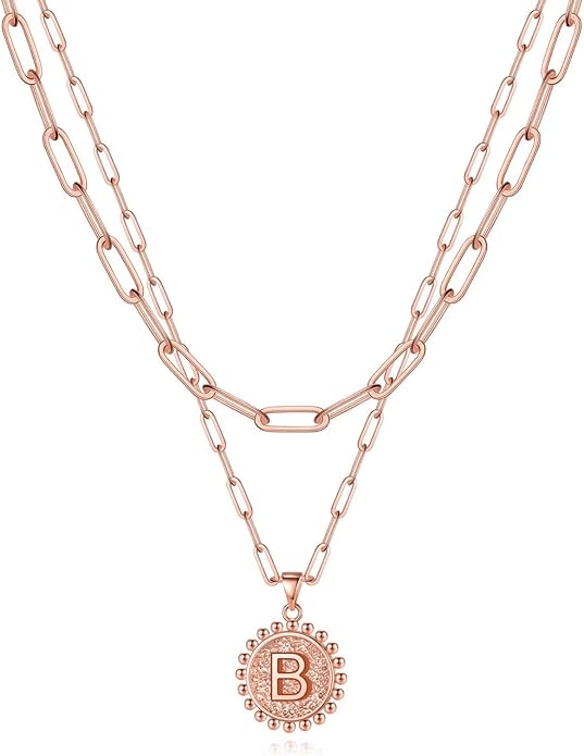 Yoosteel Valentines Gifts for Women Her - Gold Layered Initial Necklaces for Women 14K Gold Plated Dainty Layering Paperclip Link Chain Necklace Coin Initial Necklace Birthday Gifts for Teen Girls