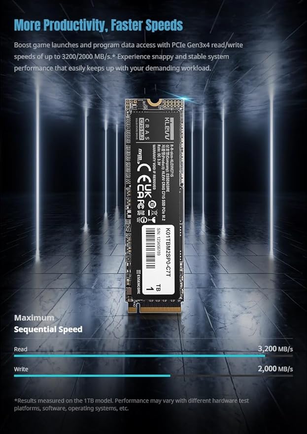 KLEVV CRAS C715 512GB M.2 2280 NVMe PCIe Gen3x4 Laptop & Desktop, up to 3200MB/s (K512GM2SP0-C7T)