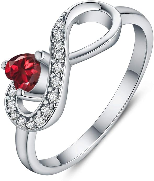JO WISDOM Promise Ring for Women Sterling Silver Infinity Heart Promise Rings for Her Birthstone Cubic Zirconia Friendship Ring Size 5-12