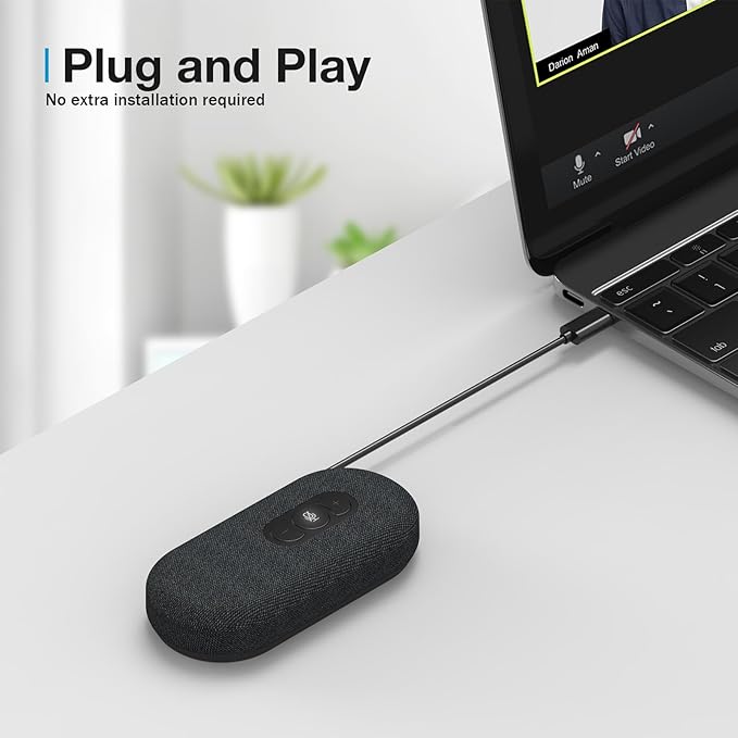 USB Speakerphone, Conference Computer Speakers with Microphone for Home Office Calls, 360 Degree Enhanced Voice Pickup, Noise Reduction, Echo Cancellation, Compatible with Zoom, Teams, Skype