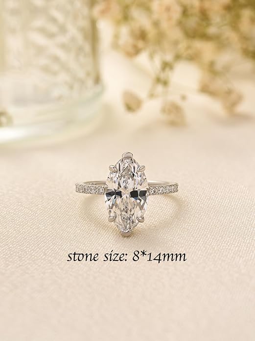 3.5CT Marquise Cut Engagement Ring, AAAAA Grade Cubic Zirconia Promise Ring for Women, S925 Silver Bridal Wedding Jewelry