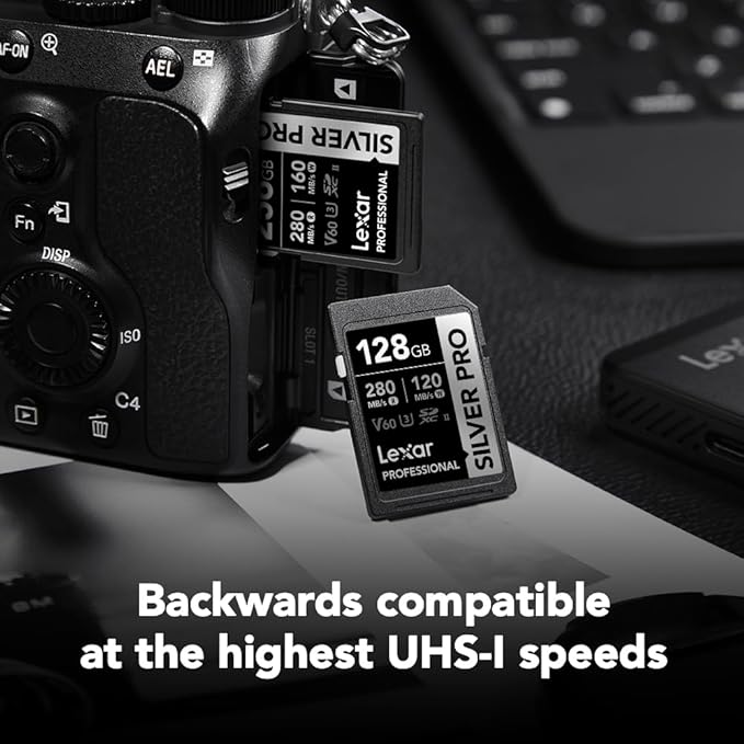 Lexar 128GB Professional SILVER PRO SD Card, UHS-II, C10, U3, V60, Full HD, 4K, Up To 280MB/s Read SDXC Memory Card, for Professional Photographer, Videographer, Enthusiast (LSDSIPR128G-BNNNU)
