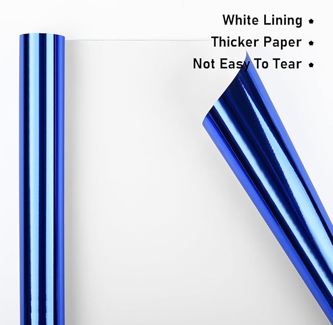 NESCCI Royal Blue Metallic Wrapping Paper, Solid Color Paper,Gift Wrapping Paper,Perfect for Wedding,Valentine's Day,Birthday, Christmas,Baby Shower,DIY Bouquet (17.5 Inches X 32.8 Feet)