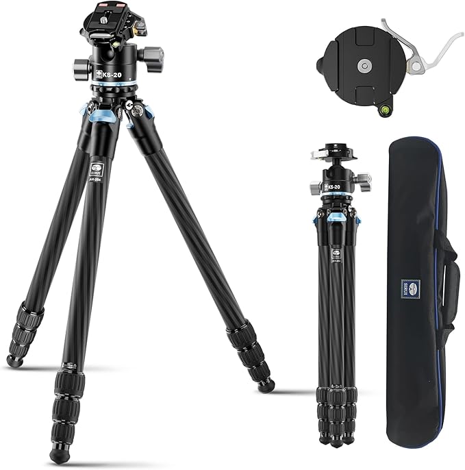 SIRUI 50.2" Carbon Fiber Travel Tripod, Compact Professional Camera Trippod with Low Profile Ball Head, Quick Release System, Load Up to 26.5lbs/12kg, AM-254+KS-20
