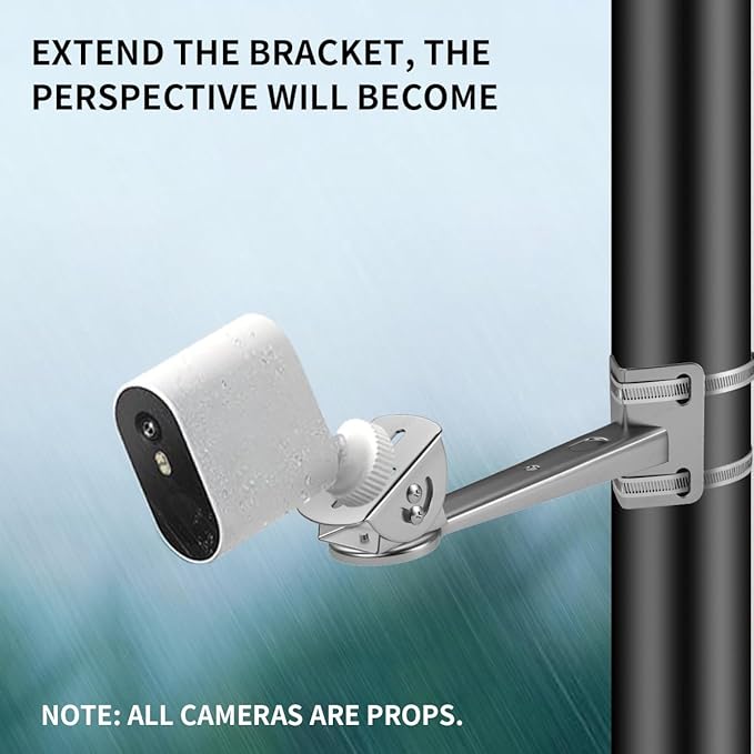 ZT-NET Security Camera Corner Pole Mounting Bracket Stainless Steel Mount with Extension Arm for Surveillance Systems Compatible with CCTV IP Cameras Indoor and Outdoor (Not Included Camera